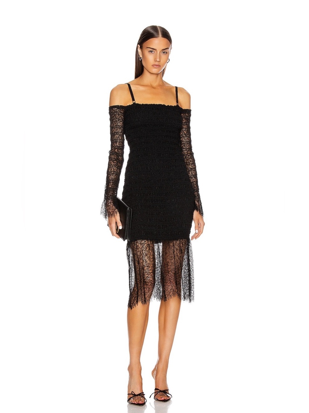 Dion Lee Black Off-Shoulder Lace Midi Dress